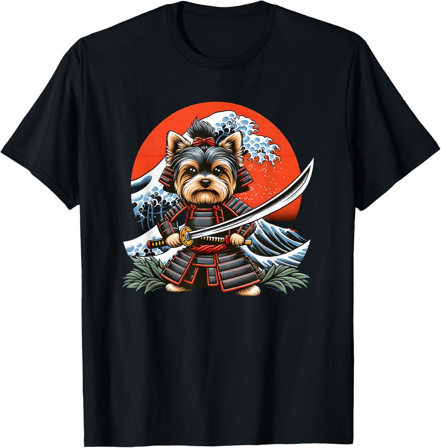 Otaku Yorkie dog Samurai Men Women Girls Kids T-Shirt - T-Shirt | Black