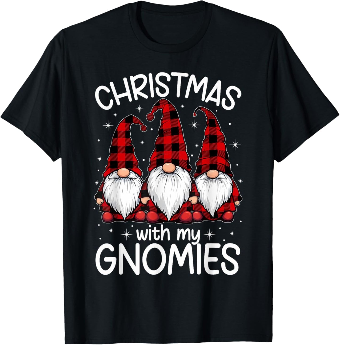 Christmas With My Gnomies Xmas Family Gnome Red Black Plaid T-Shirt - T-Shirt | Black