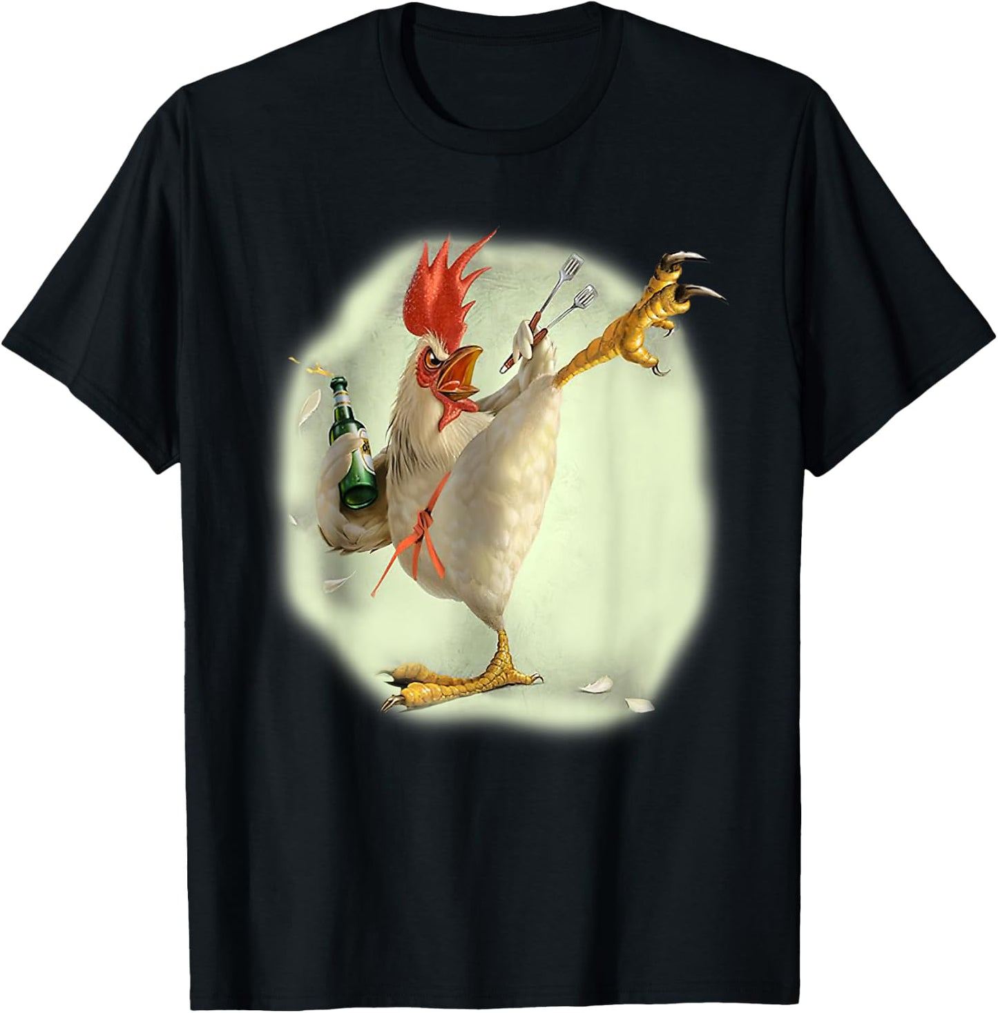 Chicken Beer Karate Kick Cool Chicken Funny Chicken Farmer T-Shirt - T-Shirt | Black