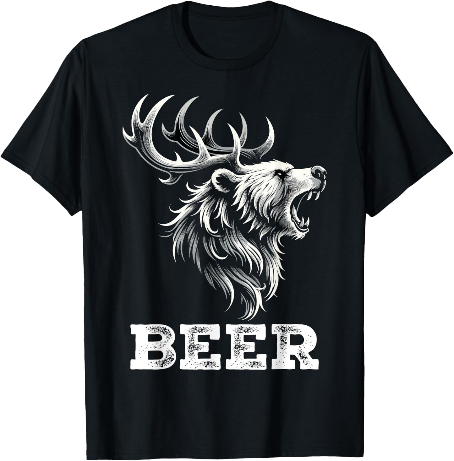 Mix of Bear and Deer Beer Wildness Camping T-Shirt - T-Shirt | Black