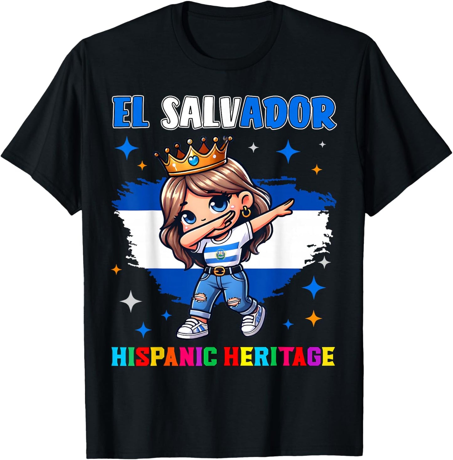 El Salvador Dabbing Girl Hispanic Heritage Celebration Kids T-Shirt - T-Shirt | Black