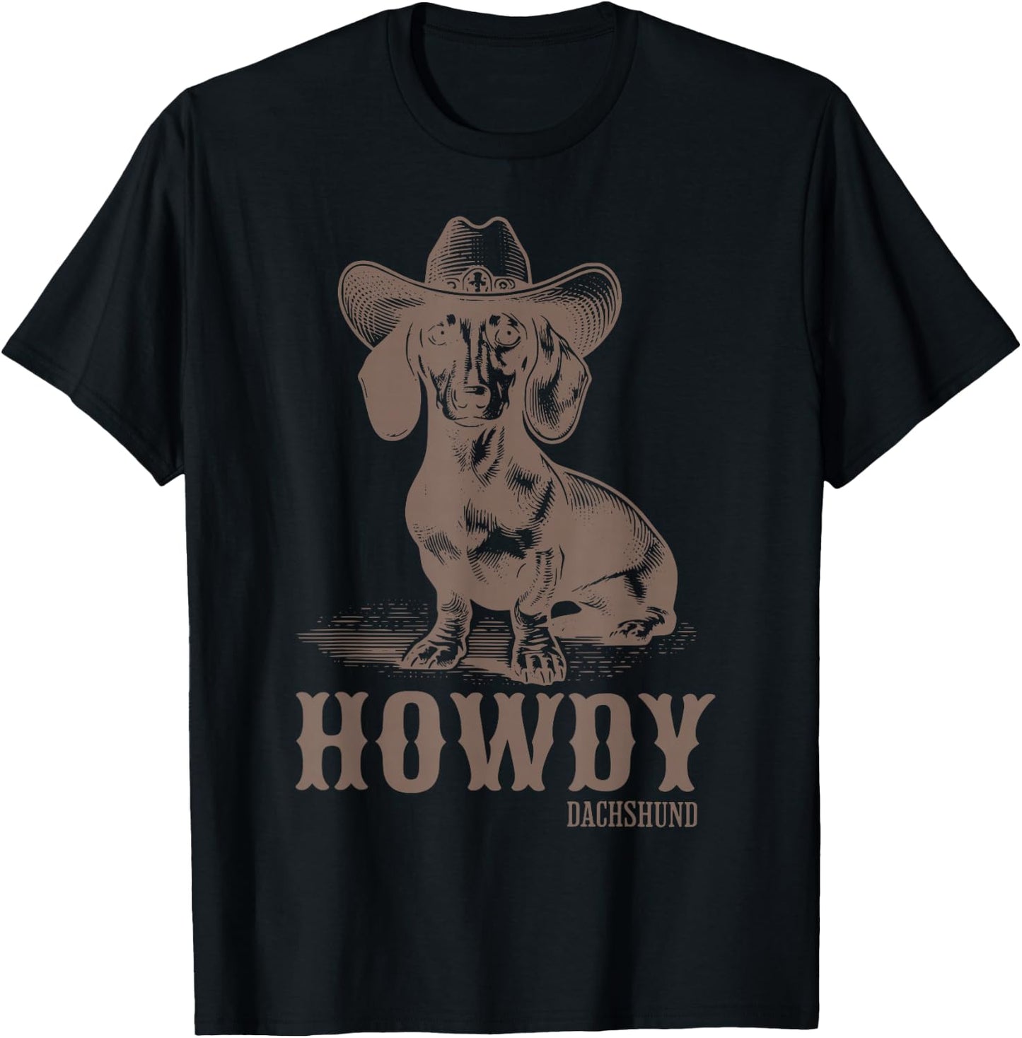 Vintage Rodeo Cowboy Hat Dachshund Howdy Western Doxie Mama T-Shirt - T-Shirt | Black