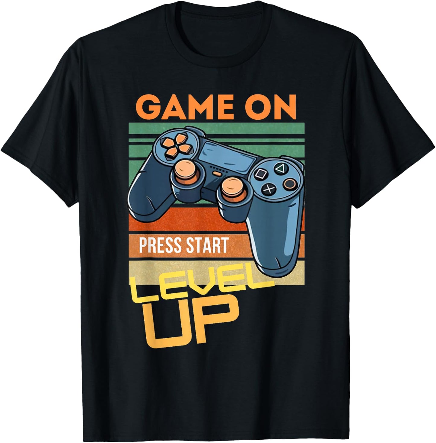 Game On Press Start Level Up T-Shirt - T-Shirt | Black