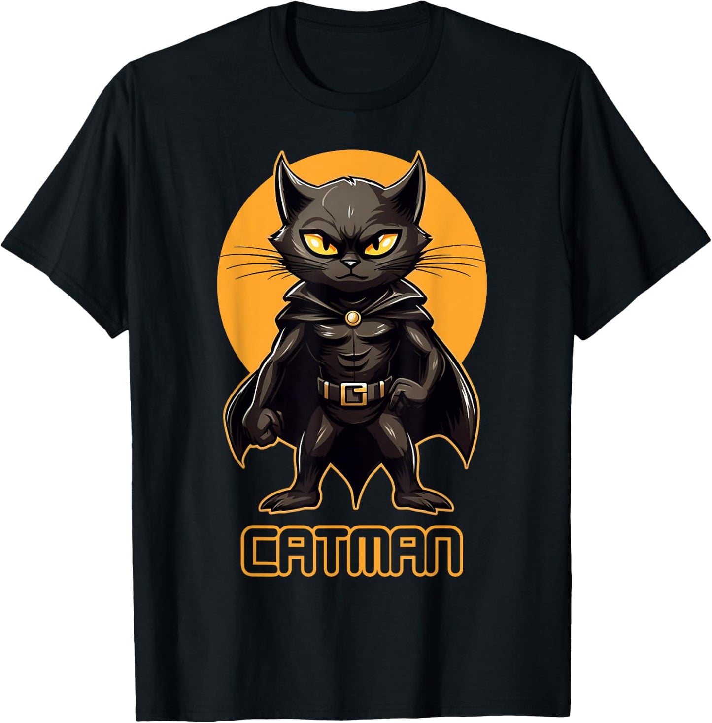 Superhero Cat, Catman, Funny Black Cat, Cat With Cape T-Shirt - T-Shirt | Black