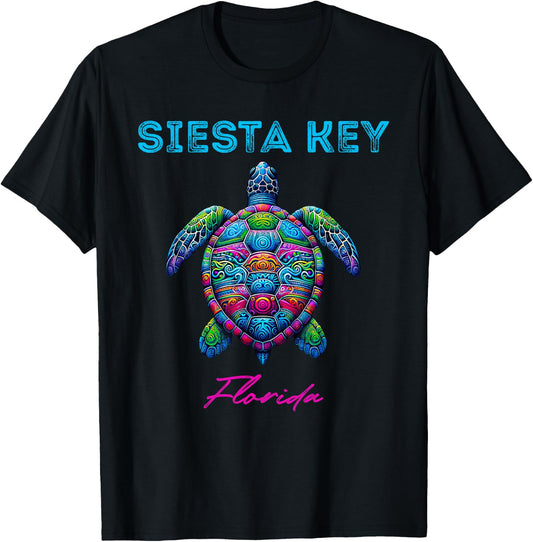 Siesta Key Florida Tribal Beach Sea Turtle T-Shirt - T-Shirt | Black