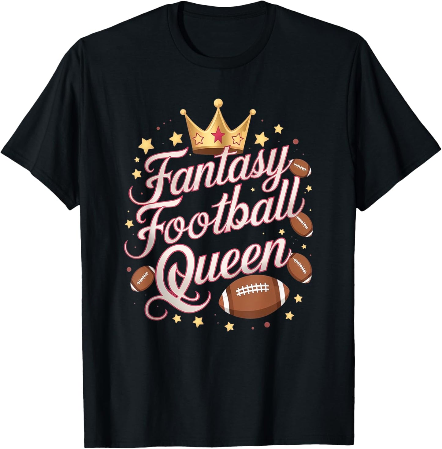 Fantasy Football Queen Funny Girls T-Shirt - T-Shirt | Black