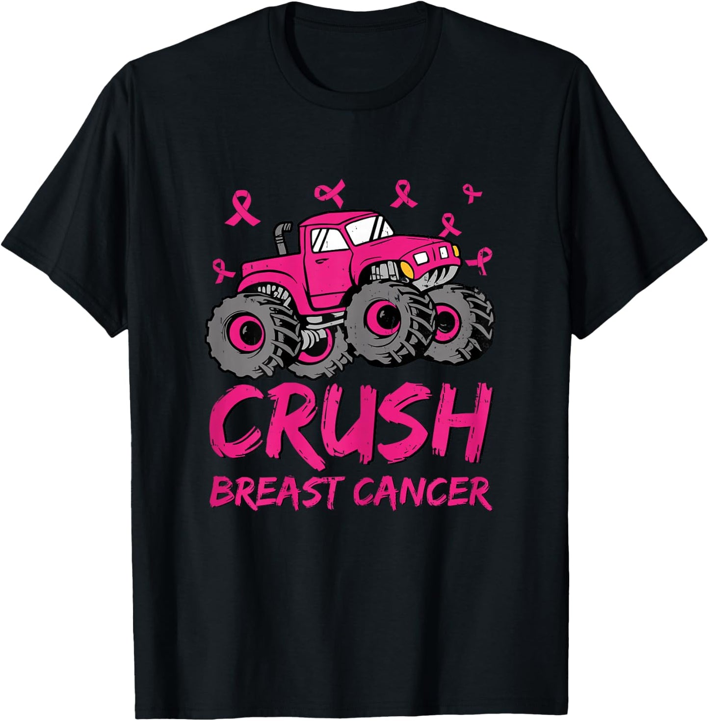 Crush Breast Cancer Awareness Monster Truck Toddler Kid Boys T-Shirt - T-Shirt | Black