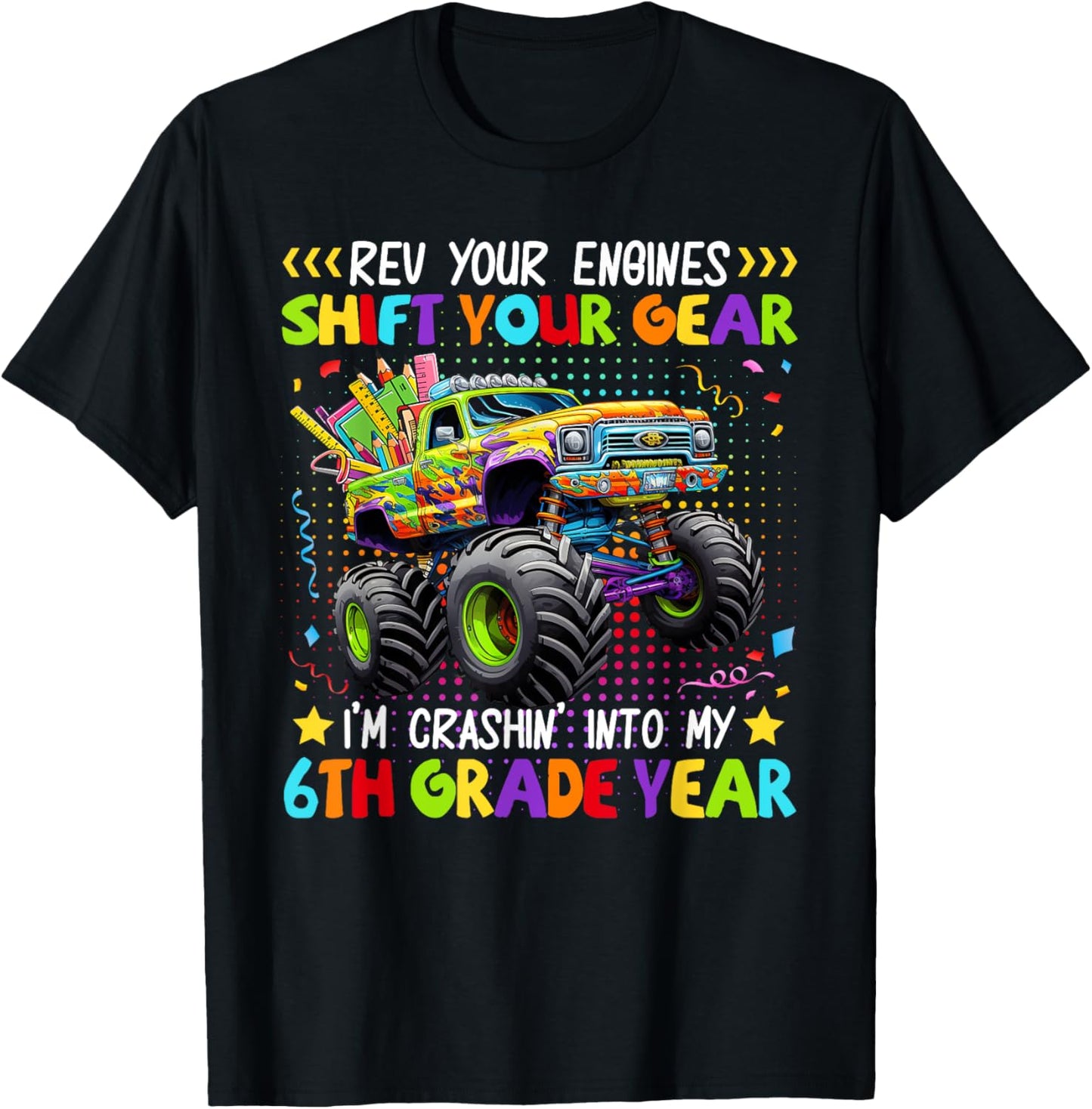 Back to School 6th Grade Monster Truck First Day School Boys T-Shirt - T-Shirt | Black