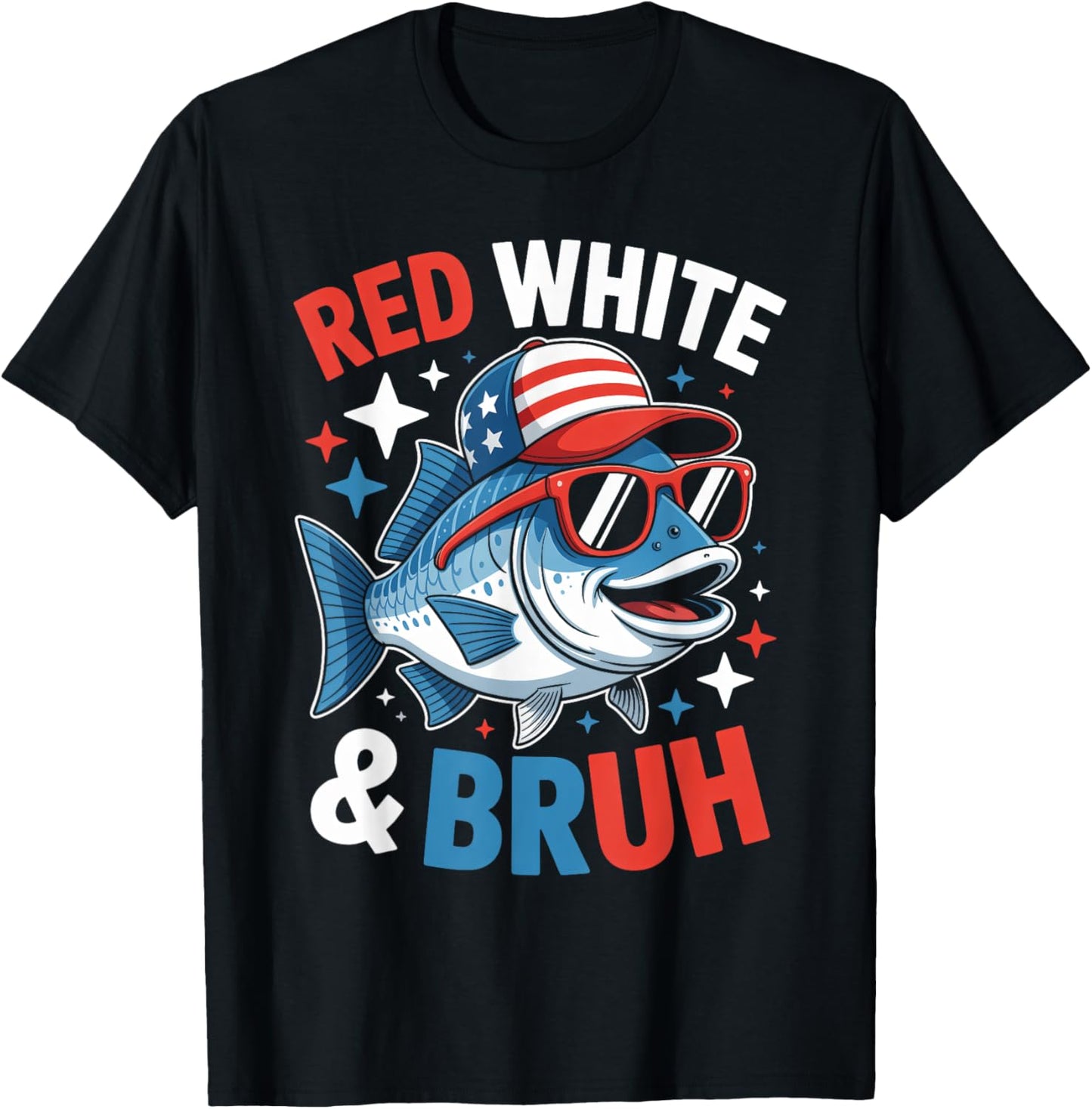 Patriotic Fishing Red White & Bruh 4th of July Toddler Boys T-Shirt - T-Shirt | Black