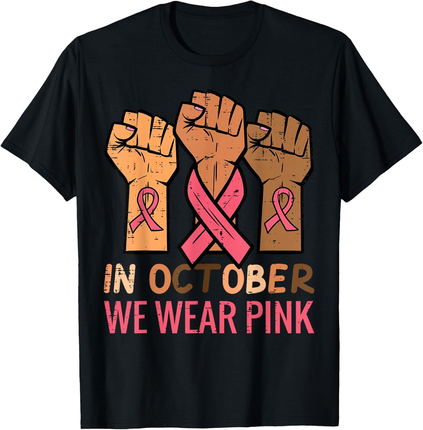Breast Cancer Awareness Fist Warrior Support Men Women Kids T-Shirt - T-Shirt | Black