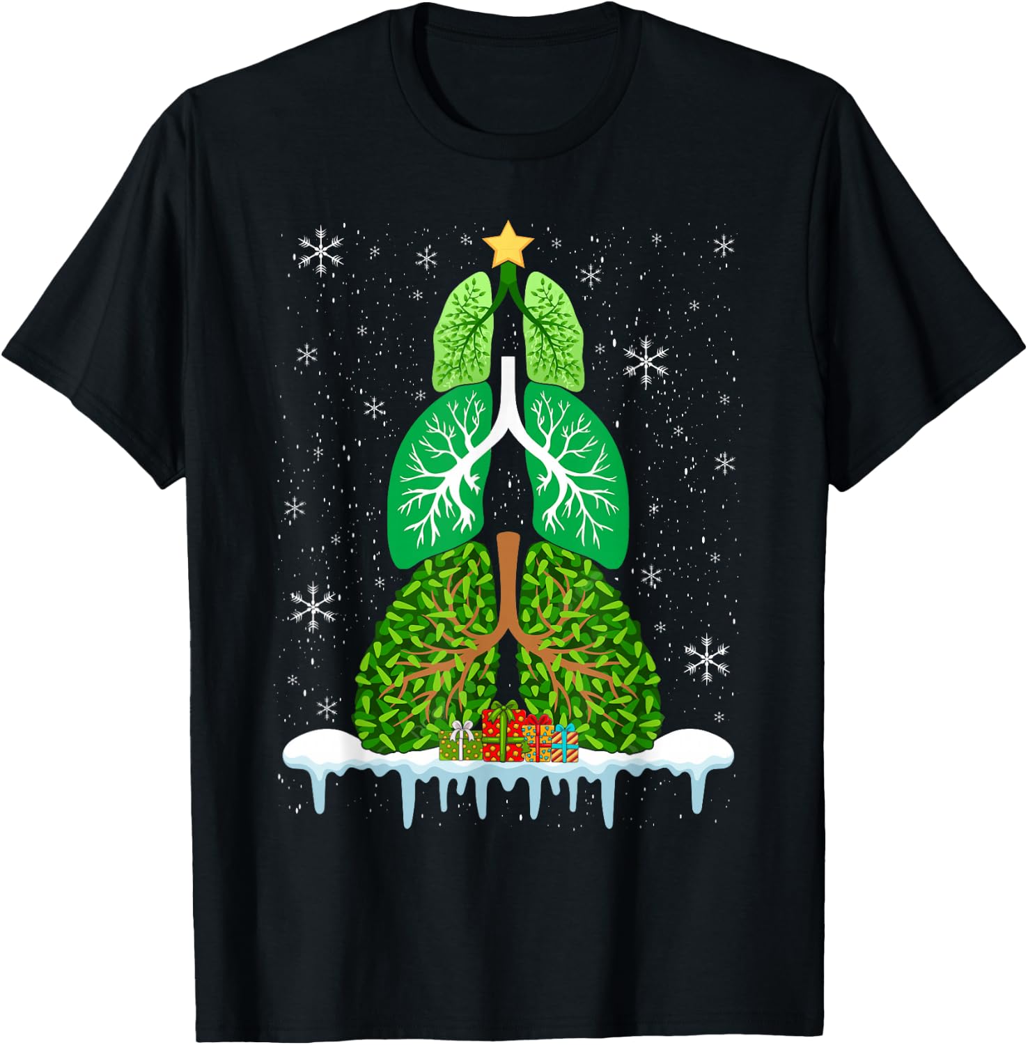 Lung Christmas Tree Respiratory Therapy Xmas Therapist T-Shirt - T-Shirt | Black