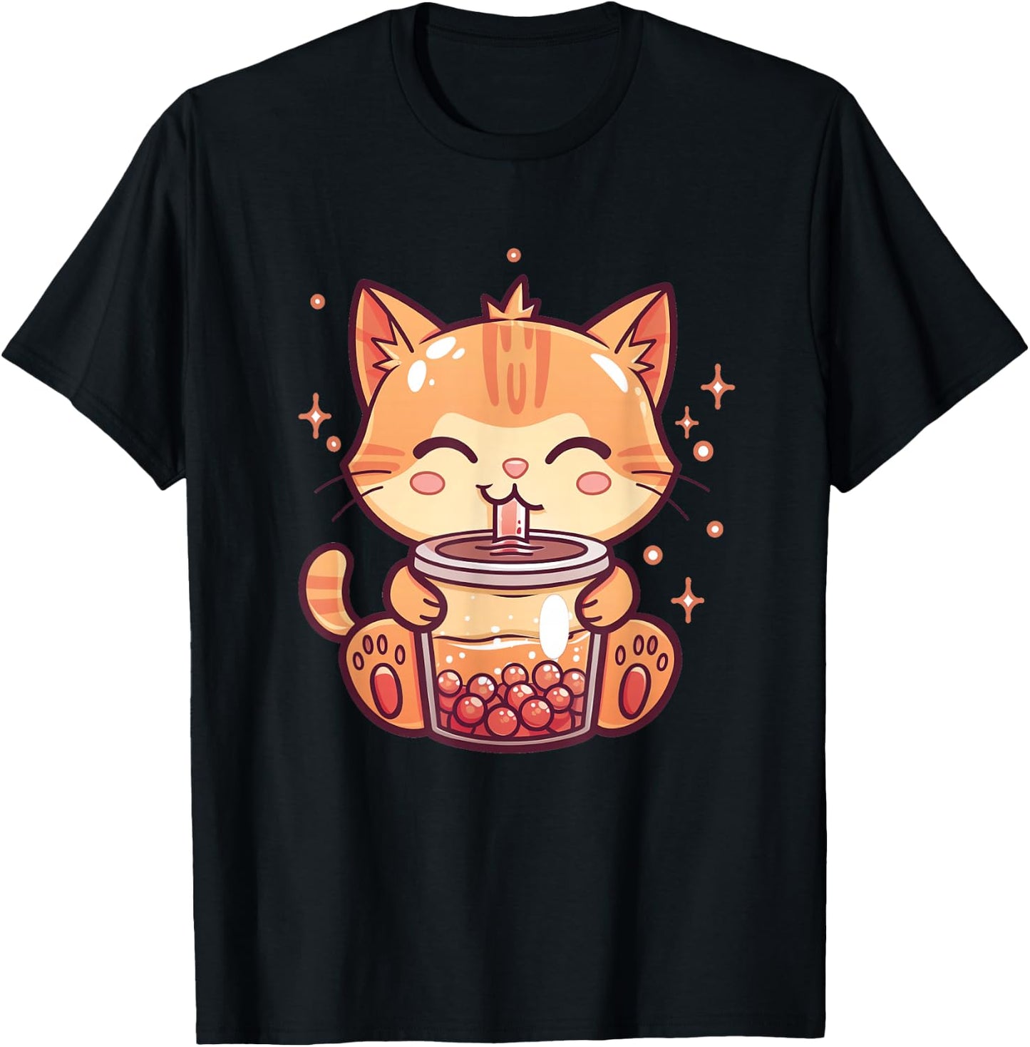 Cute Cat Boba Tea Bubble Tea Anime Kawaii Neko T-Shirt - T-Shirt | Black