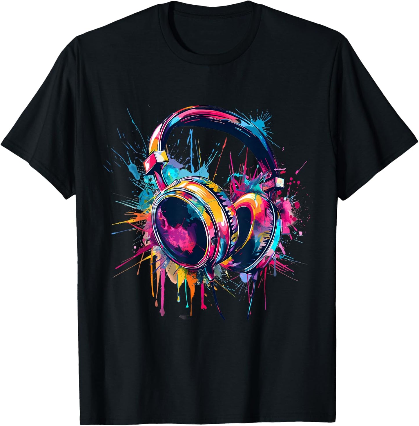 Headphones Music DJ Beatmaker Artwork Dance Music Splash T-Shirt - T-Shirt | Black