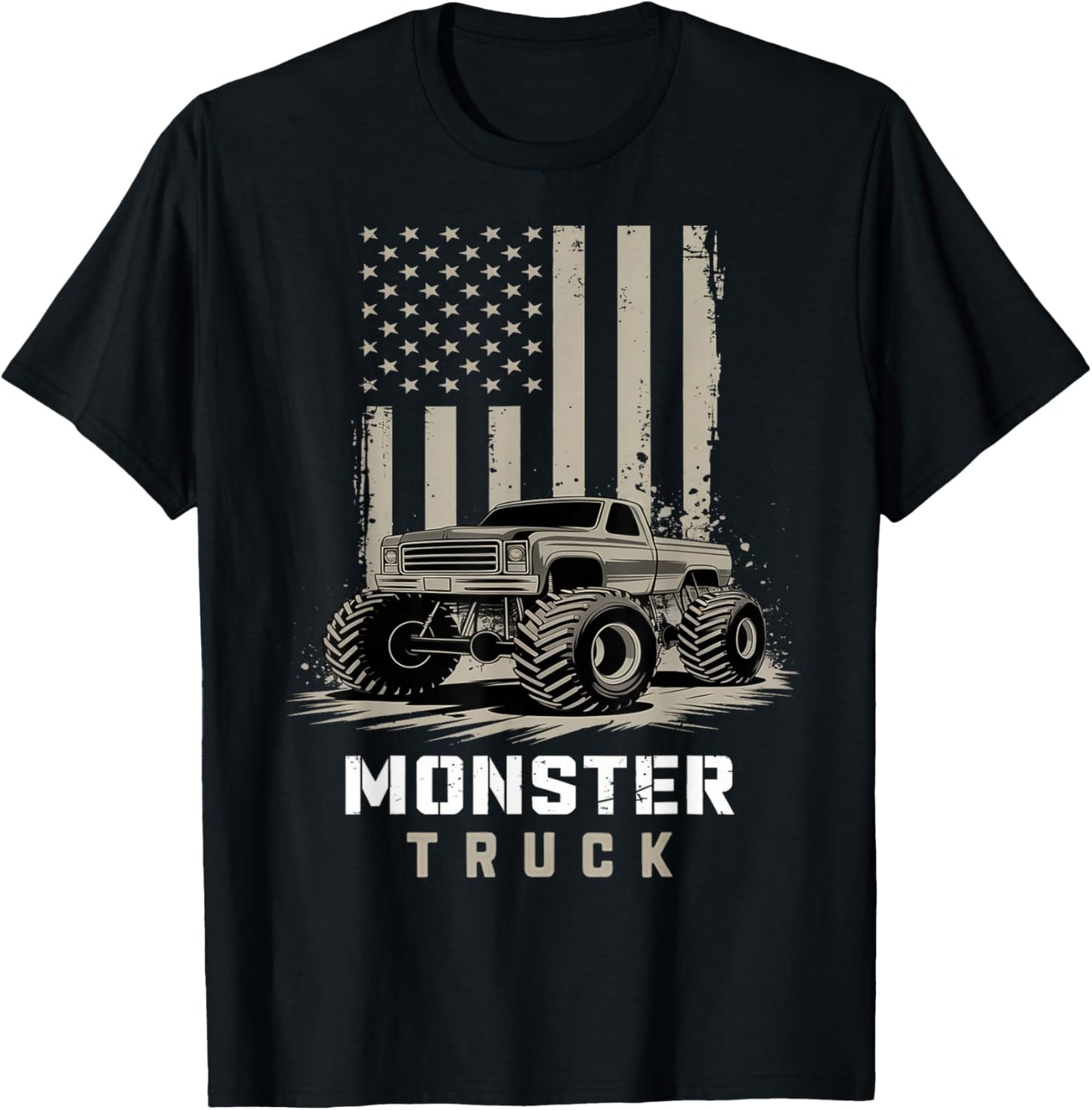 Monster Truck American Flag Racing USA Patriotic 4th of July T-Shirt - T-Shirt | Black