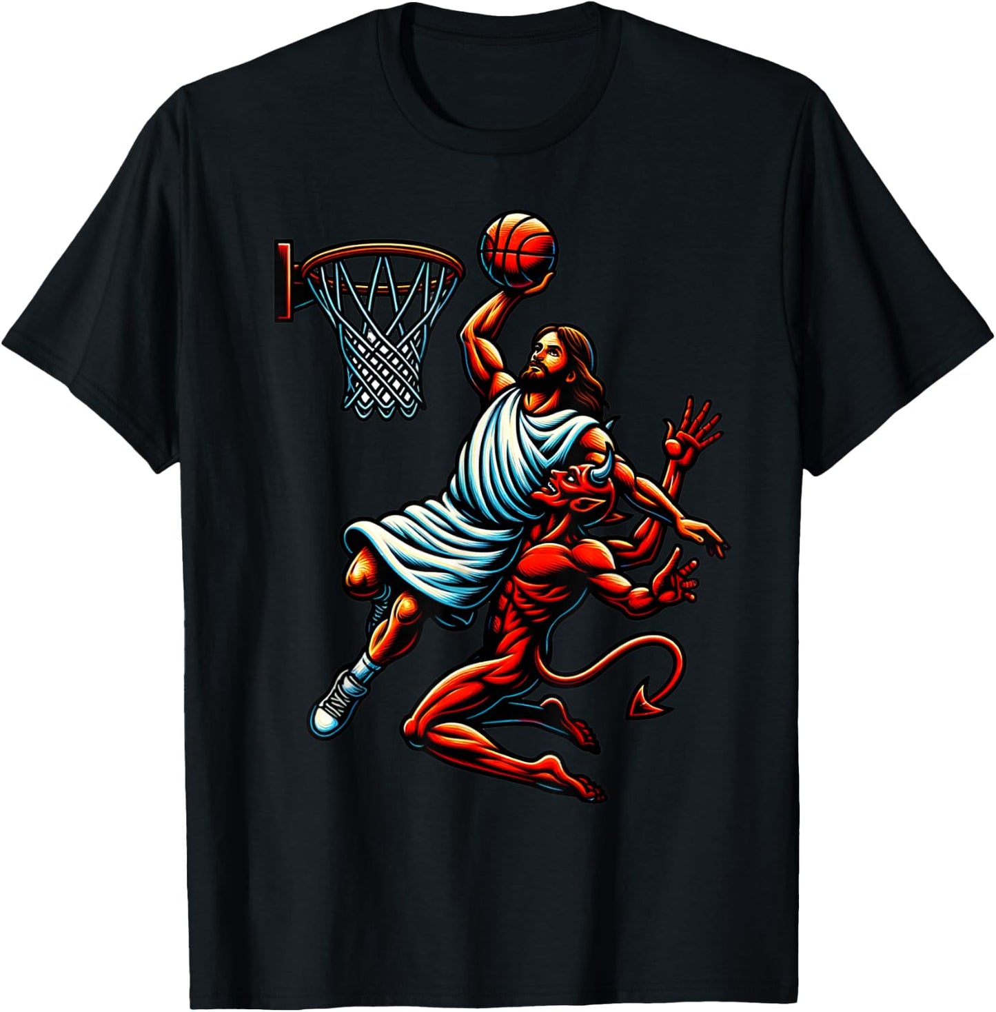 Jesus Dunking On The Devil Basketball Cool Bball T-Shirt - T-Shirt | Black
