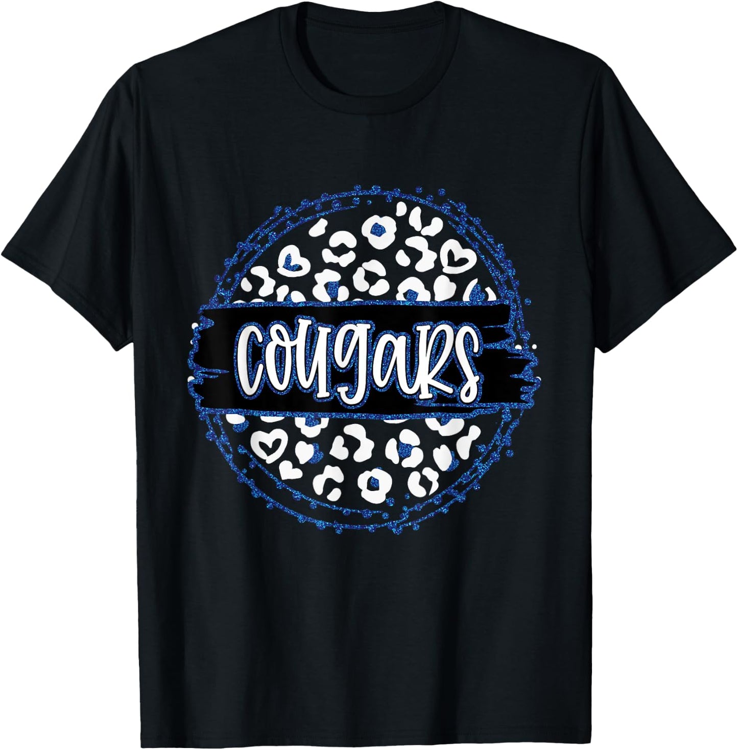 Cougars Blue Cheetah Leopard School Sports Fan Team Spirit T-Shirt - T-Shirt | Black