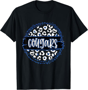 Cougars Blue Cheetah Leopard School Sports Fan Team Spirit T-Shirt - T-Shirt | Black