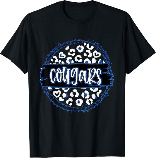 Cougars Blue Cheetah Leopard School Sports Fan Team Spirit T-Shirt - T-Shirt | Black