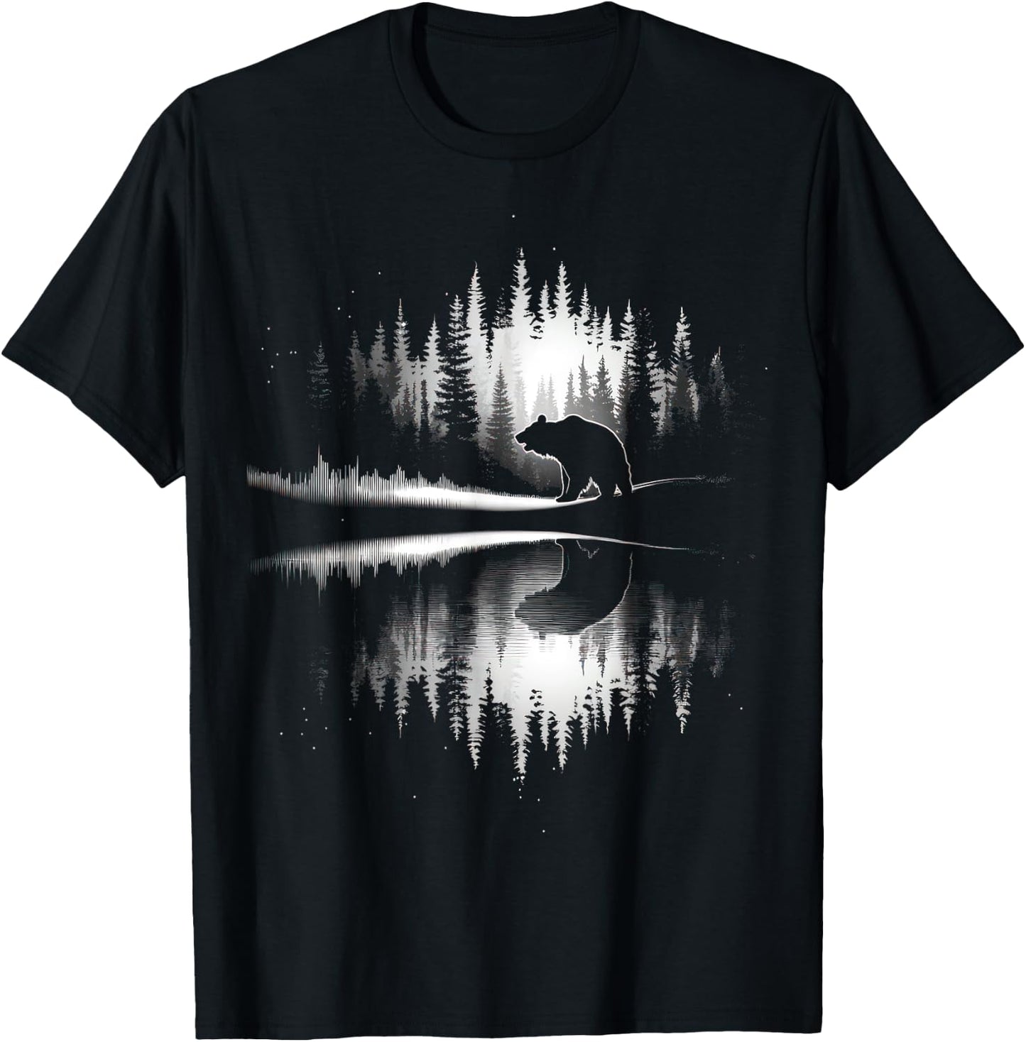 Retro Wilderness Bear Trees Reflection Outdoor Forest T-Shirt - T-Shirt | Black