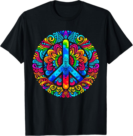 Peace Love Groovy Tie Dye Peace Sign T-Shirt - T-Shirt | Black