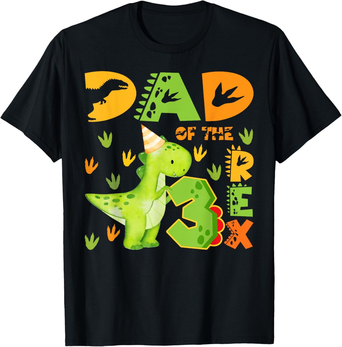 Dad of The Three Rex 3rd Birthday Boy Dinosaur T-Rex T-Shirt - T-Shirt | Black