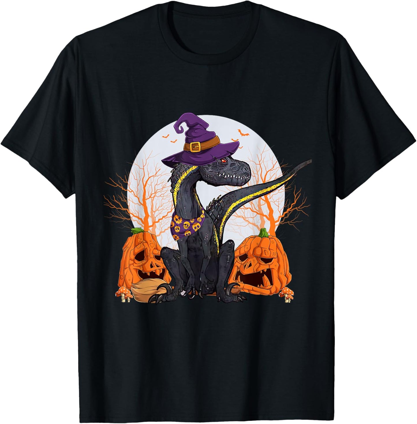 Indoraptor Halloween Cute Dinosaur and Pumpkin Funny Raptor T-Shirt - T-Shirt | Black