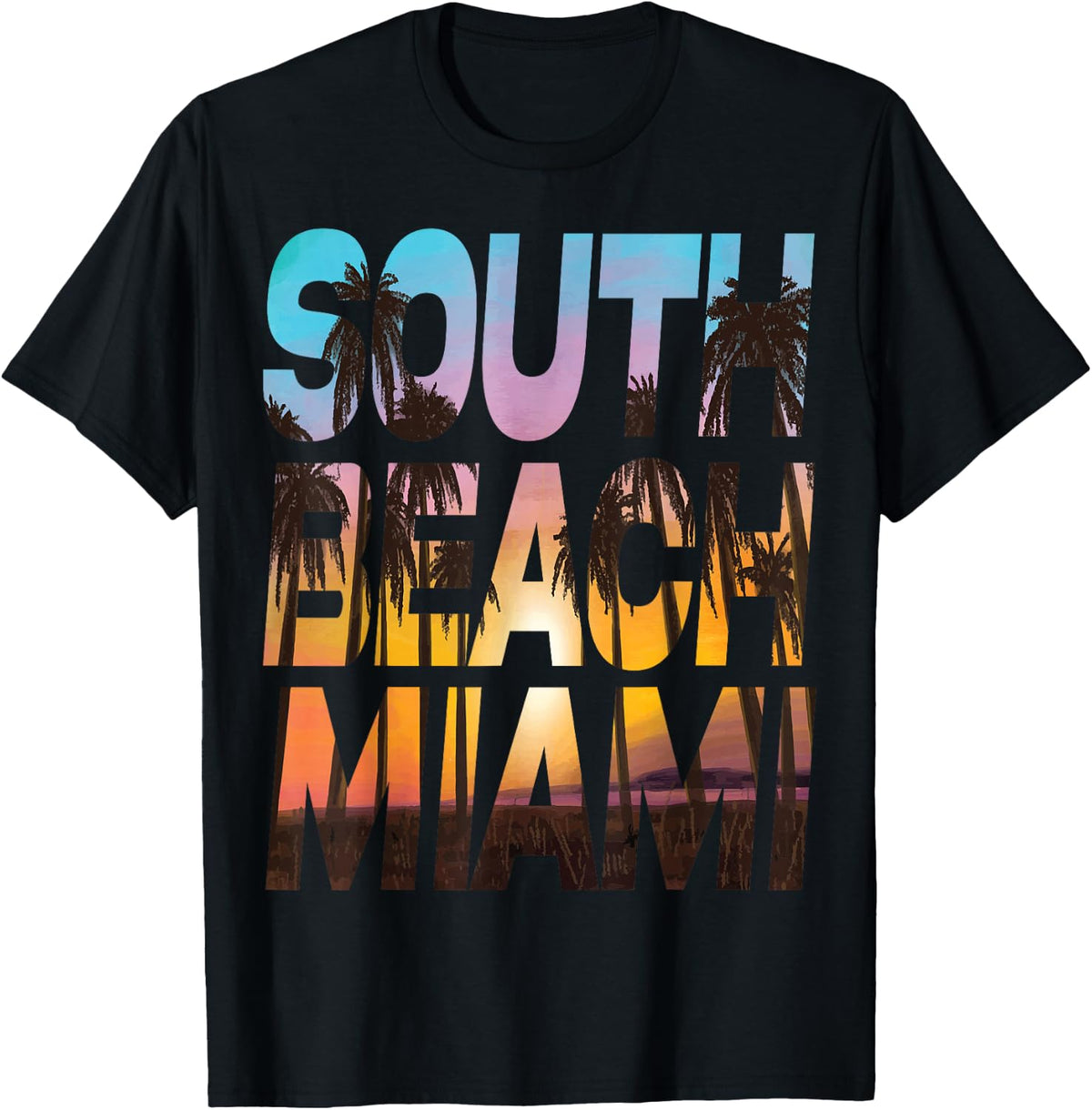South Beach Miami Sunset - I Love Miami Beach Souvenir T-Shirt - T-Shirt | Black