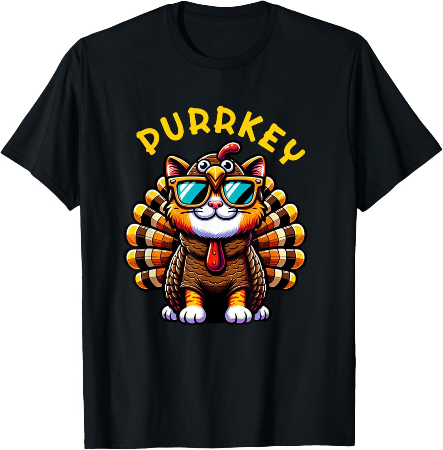 Thanksgiving Cat Funny Thanksgiving Pun Purrkey Turkey Women Girls Kids T-Shirt - T-Shirt | Black