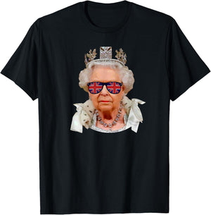 Elizabeth II Sunglasses British Union Jack Funny Queen Meme T-Shirt - T-Shirt | Black
