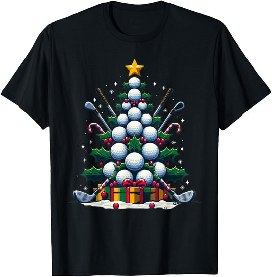 Golf Equipment Christmas Tree Christmas Golfer Women Men T-Shirt - T-Shirt | Black