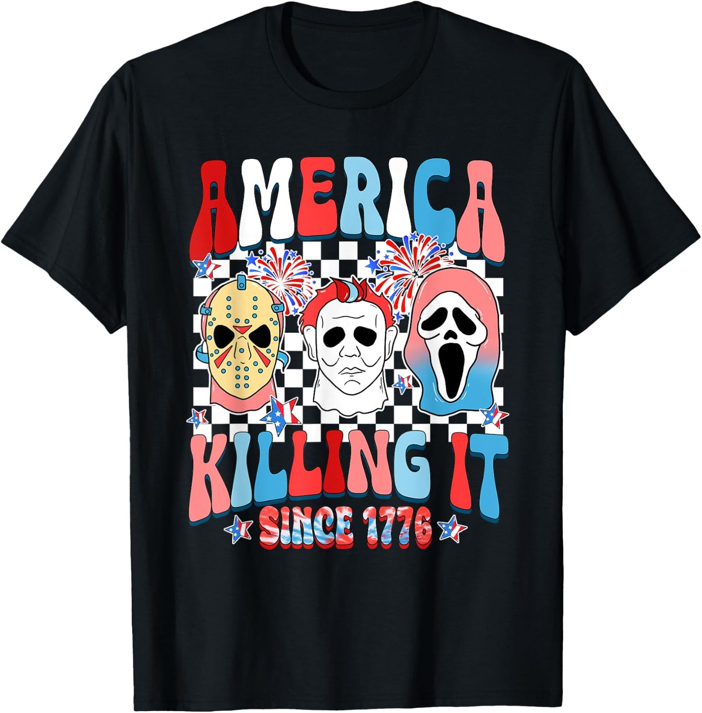 Groovy America Killing IT Since 1776 Horror 4th Of July USA Women Men T-Shirt - T-Shirt | Black