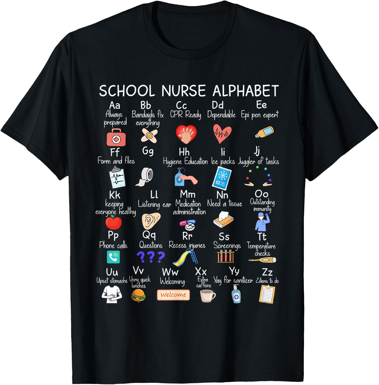 Alphabet School Nurse Appreciation Nursing School Funny T-Shirt - T-Shirt | Black