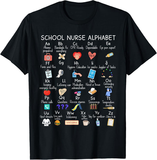Alphabet School Nurse Appreciation Nursing School Funny T-Shirt - T-Shirt | Black