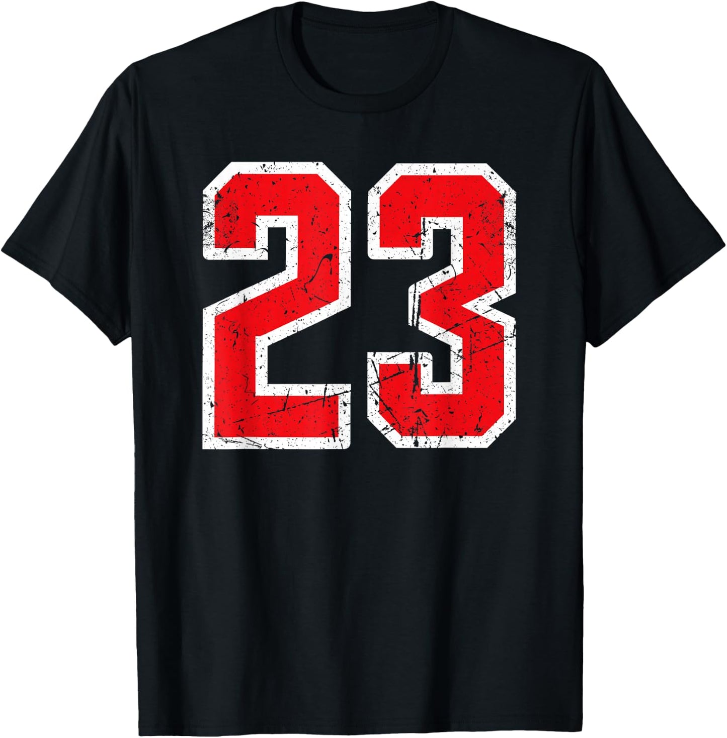 Number #23 White/Red Vintage Plain Number T-Shirt - T-Shirt | Black