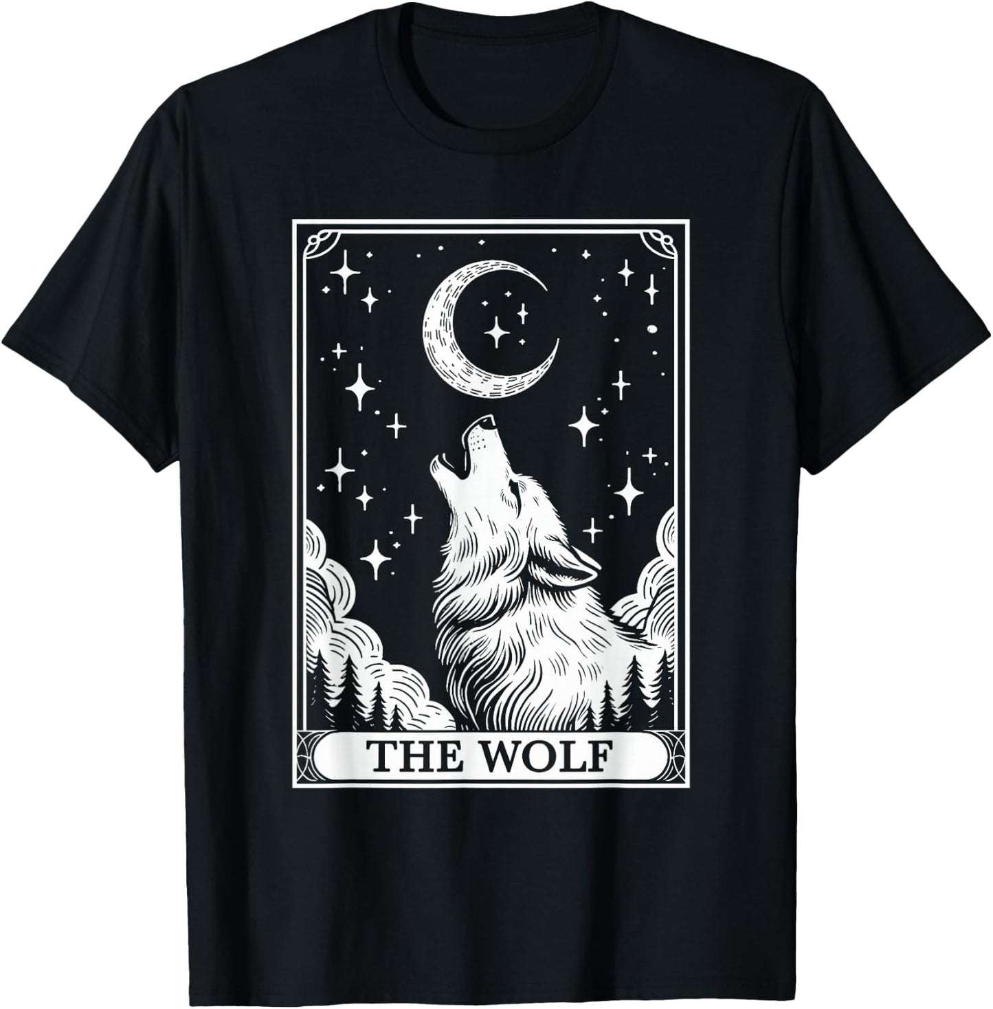 Tarot Card Vintage Crescent Moon Wolf Animal Lovers T-Shirt - T-Shirt | Black