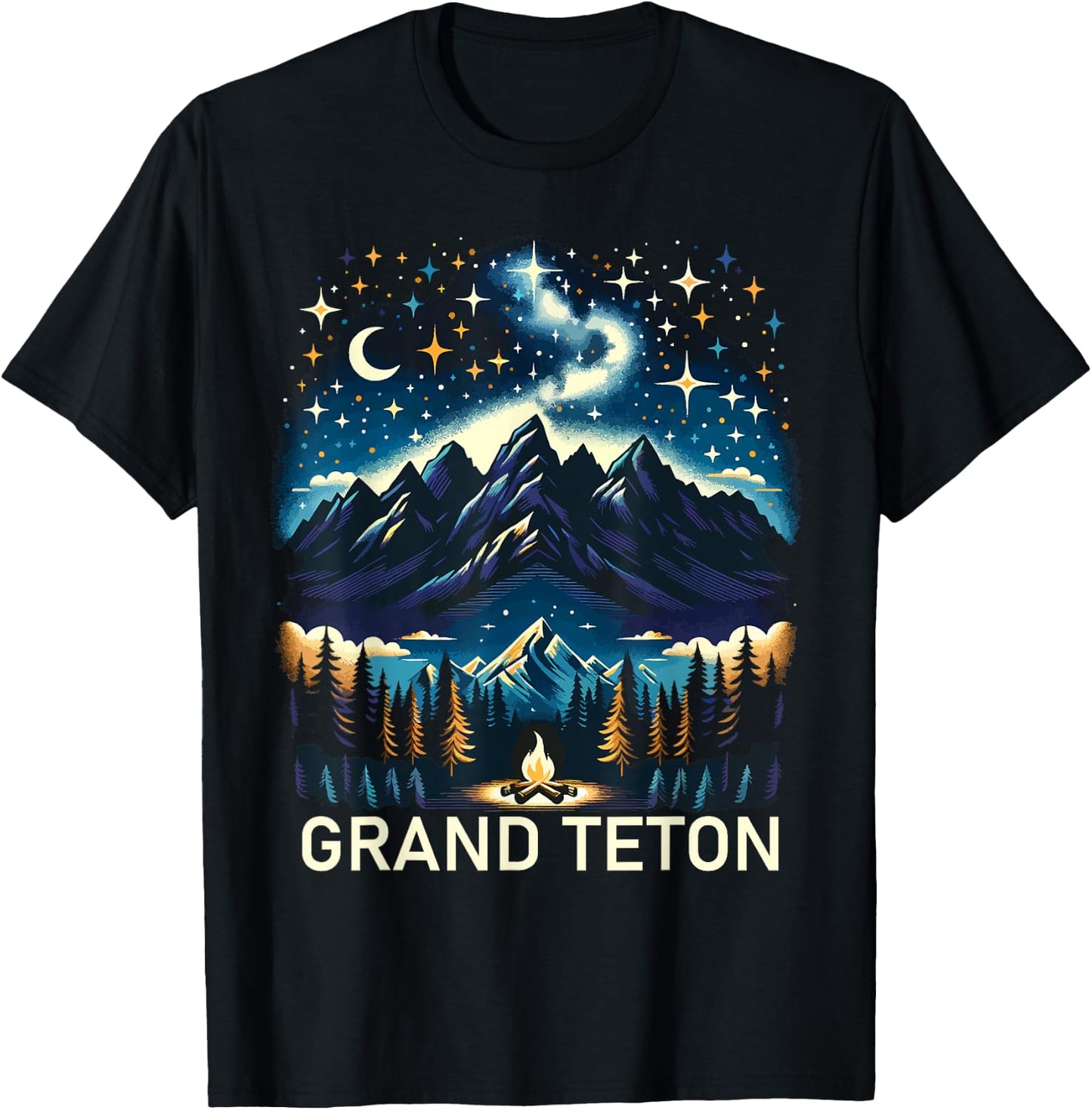 Grand Teton National Park Starlight Night Wyoming Vintage T-Shirt - T-Shirt | Black