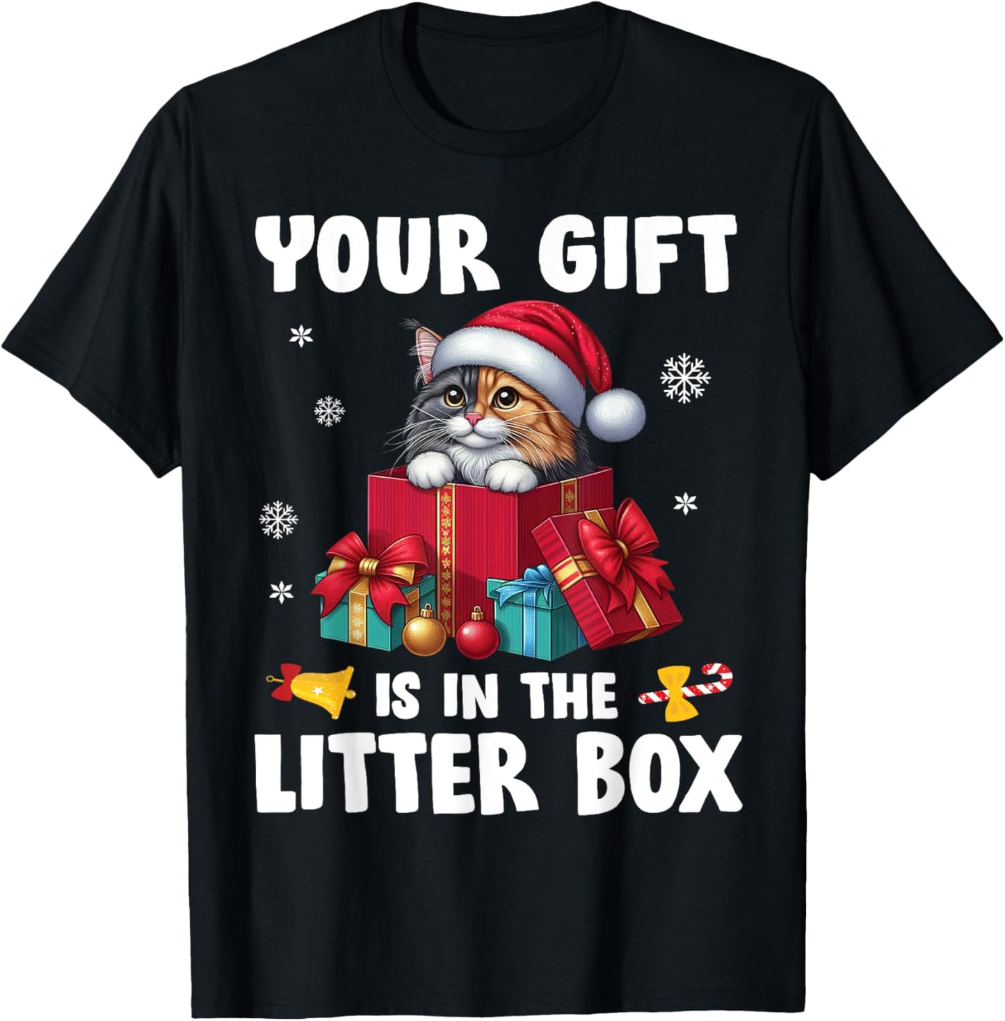 Merry Christmas Your Present Is In The Litter Box MANX Cat T-Shirt - T-Shirt | Black