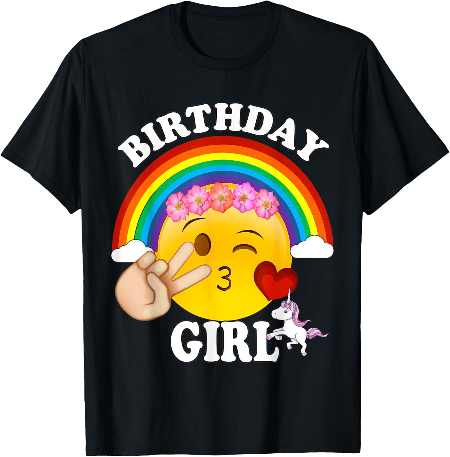 Birthday For Girls Unicorn Rainbow Heart Kiss T-Shirt - T-Shirt | Black