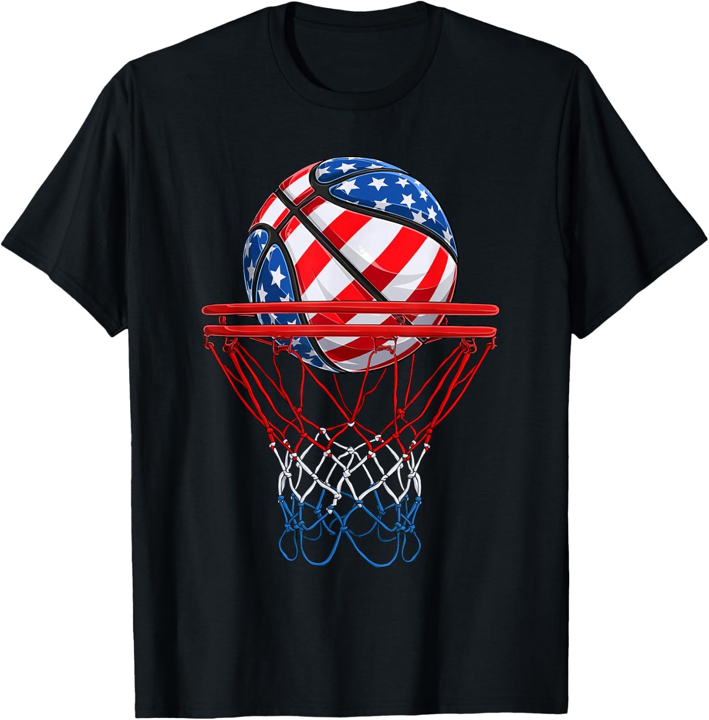 Basketball American Patriotic 4th of July US Flag Men Boys T-Shirt - T-Shirt | Black