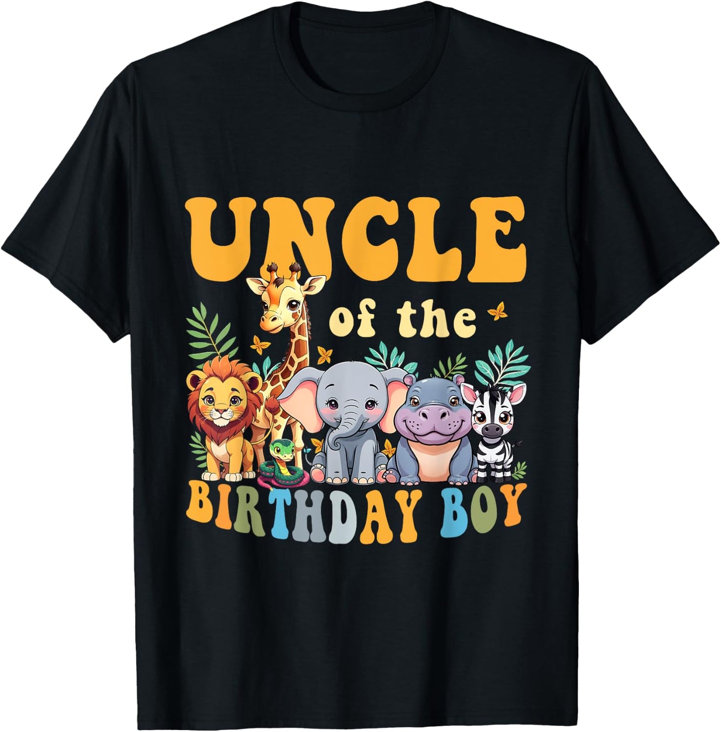 Uncle of the Birthday Boy Kids Safari Jungle Animal Matching T-Shirt - T-Shirt | Black