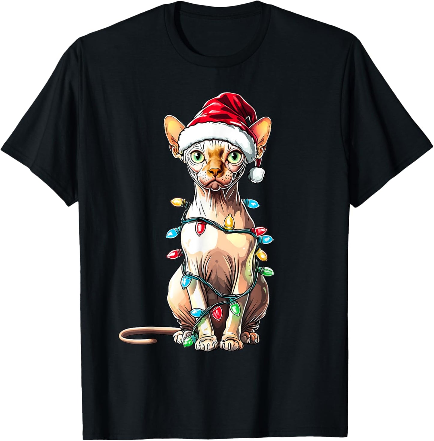 Sphynx Cat Christmas Hat Xmas Women Kids T-Shirt - T-Shirt | Black