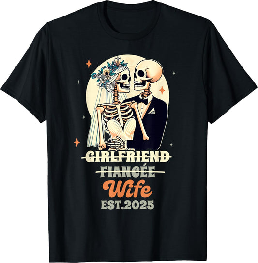 Wife & Husband Just Married Girlfriend Fiancee Wife Est 2025 T-Shirt - T-Shirt | Black