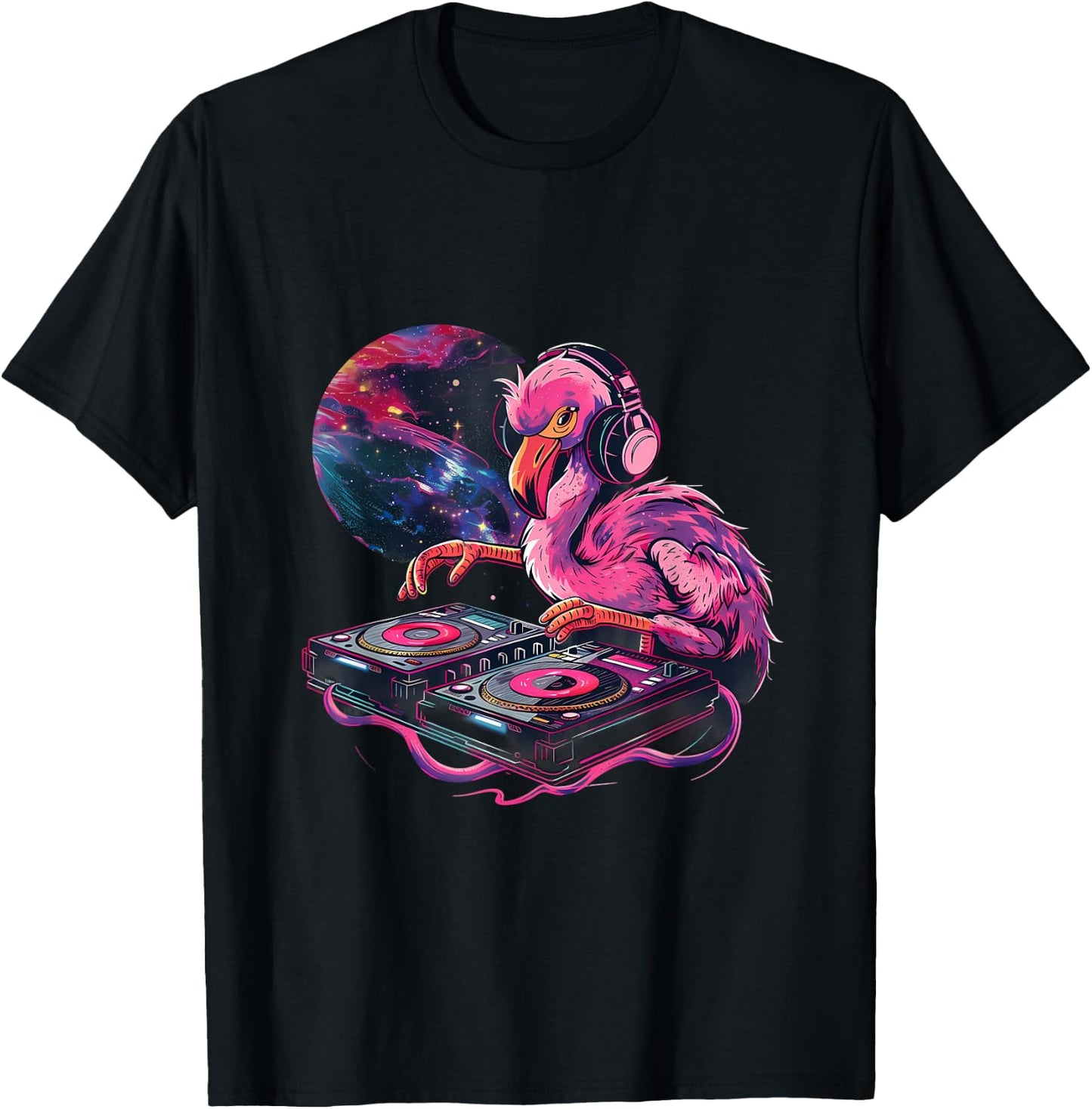 Flamingo DJ EDM Turntable DJ Flamingo Dance Club Beatmaker T-Shirt - T-Shirt | Black