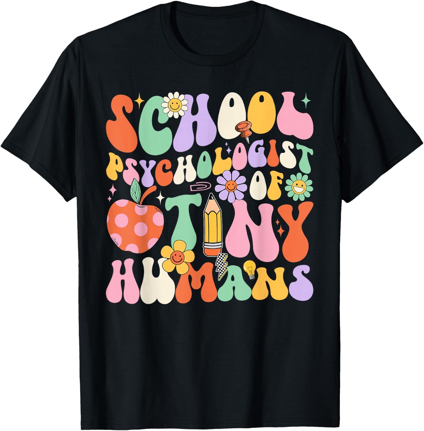 Groovy School Psychologist Of Tiny Humans Back To School T-Shirt - T-Shirt | Black
