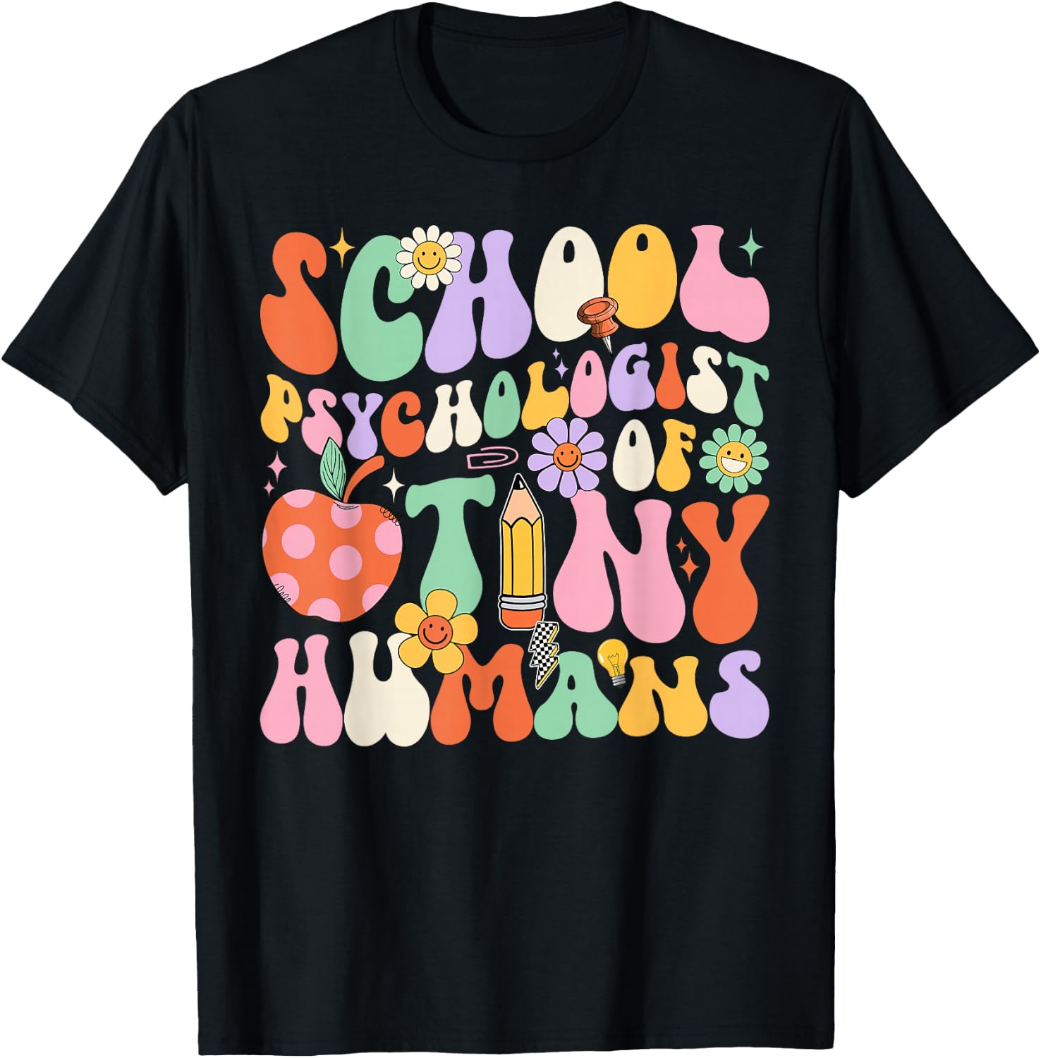 Groovy School Psychologist Of Tiny Humans Back To School T-Shirt - T-Shirt | Black