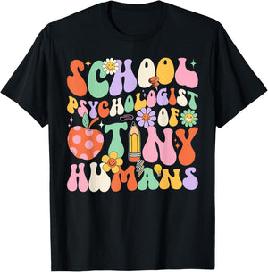 Groovy School Psychologist Of Tiny Humans Back To School T-Shirt - T-Shirt | Black