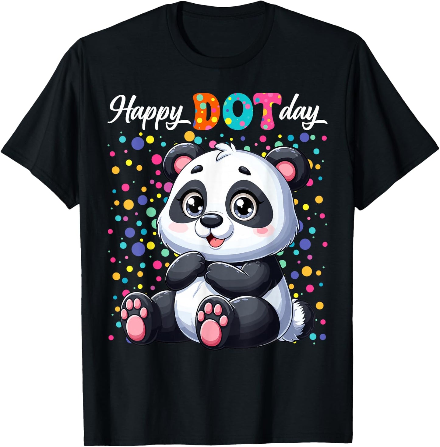 Funny Panda Lovers Polka Dots Happy Dot Day Girls Boys Kids T-Shirt - T-Shirt | Black
