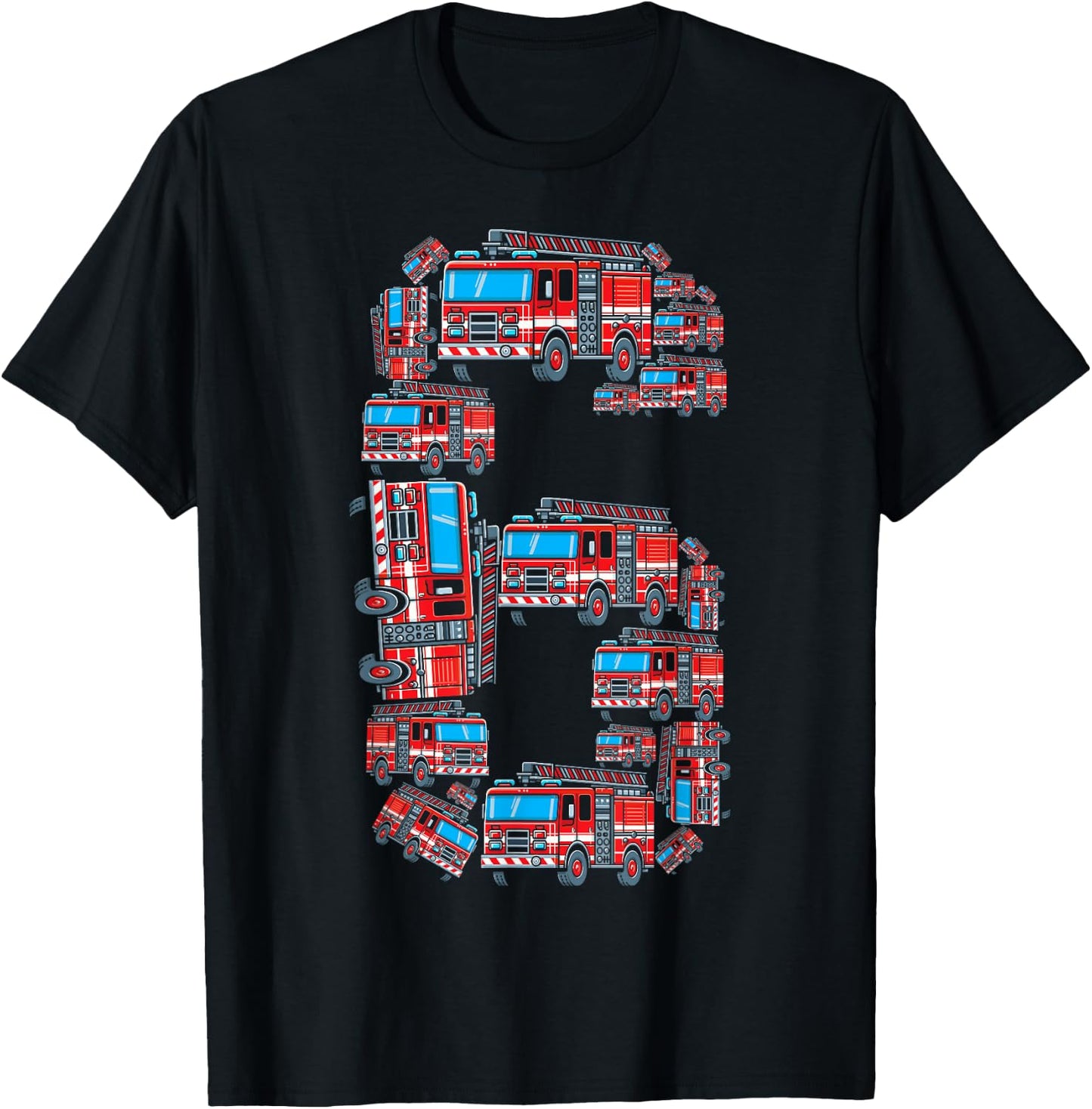 Firetruck 6 Year Old Boy 6th Birthday Fire Truck Fireman 6 T-Shirt - T-Shirt | Black
