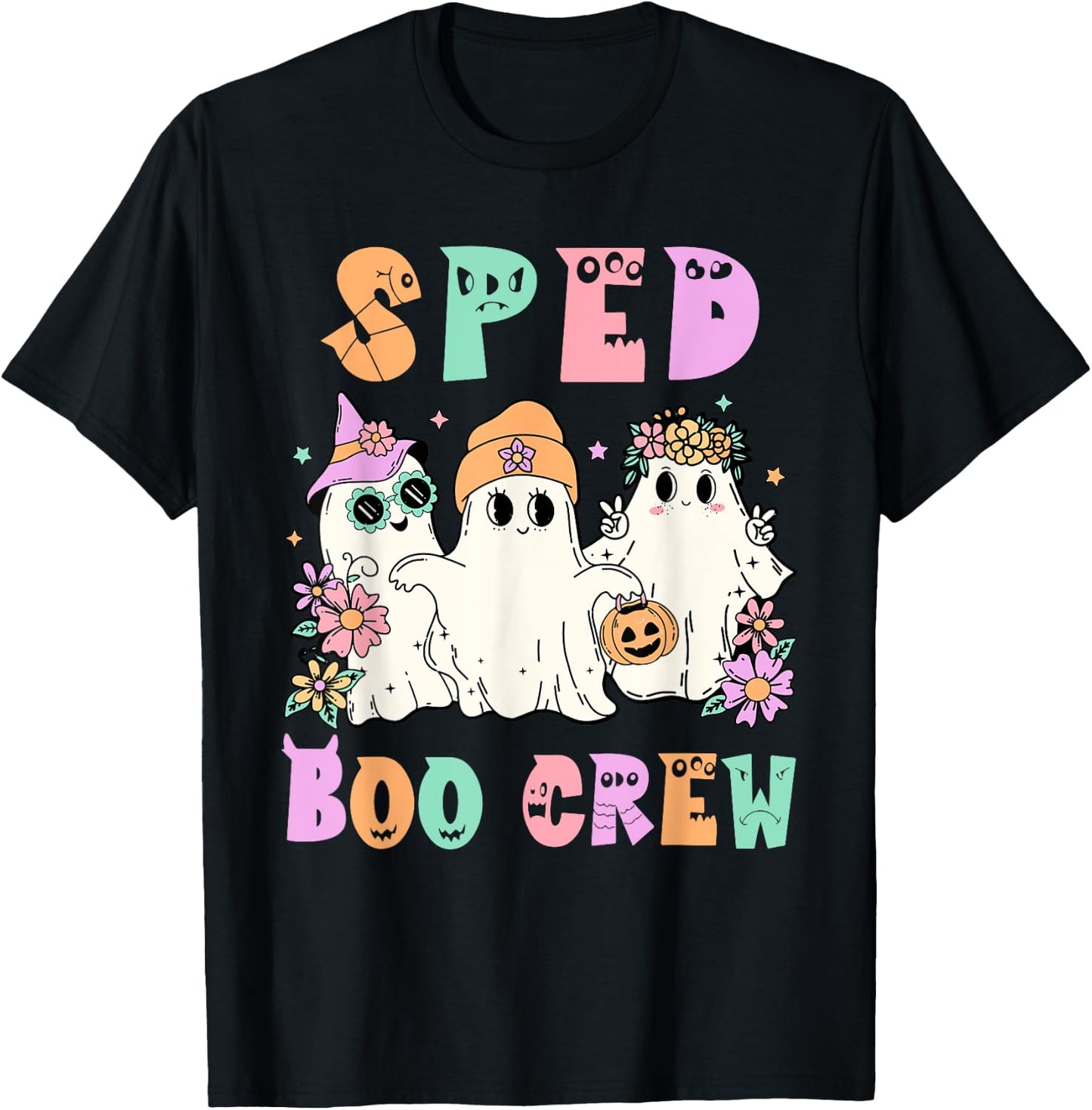 Floral SPED Boo Crew Halloween Ghost Special Ed SPED Teacher Men Women T-Shirt - T-Shirt | Black