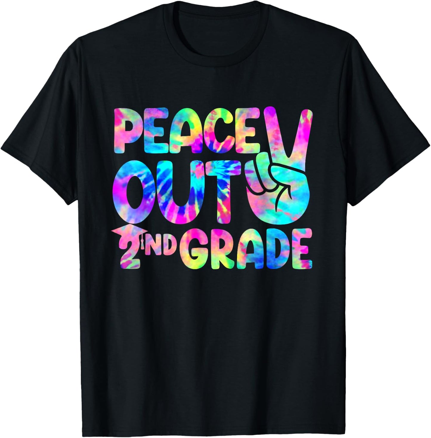 Peace Out 2nd Grade Happy Last Day Of School Tie Dye Kids T-Shirt - T-Shirt | Black